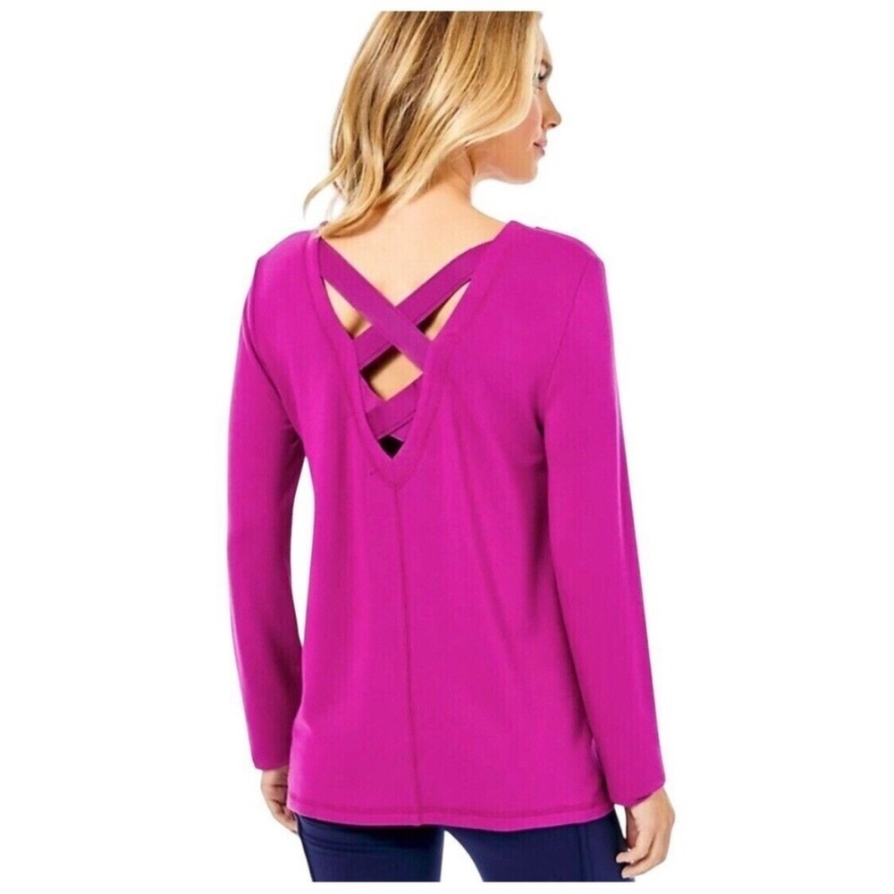 Lilly Pulitzer Luxletic Areli Top Pullover Criss Cross Bac Bordeaux Berry XS NEW